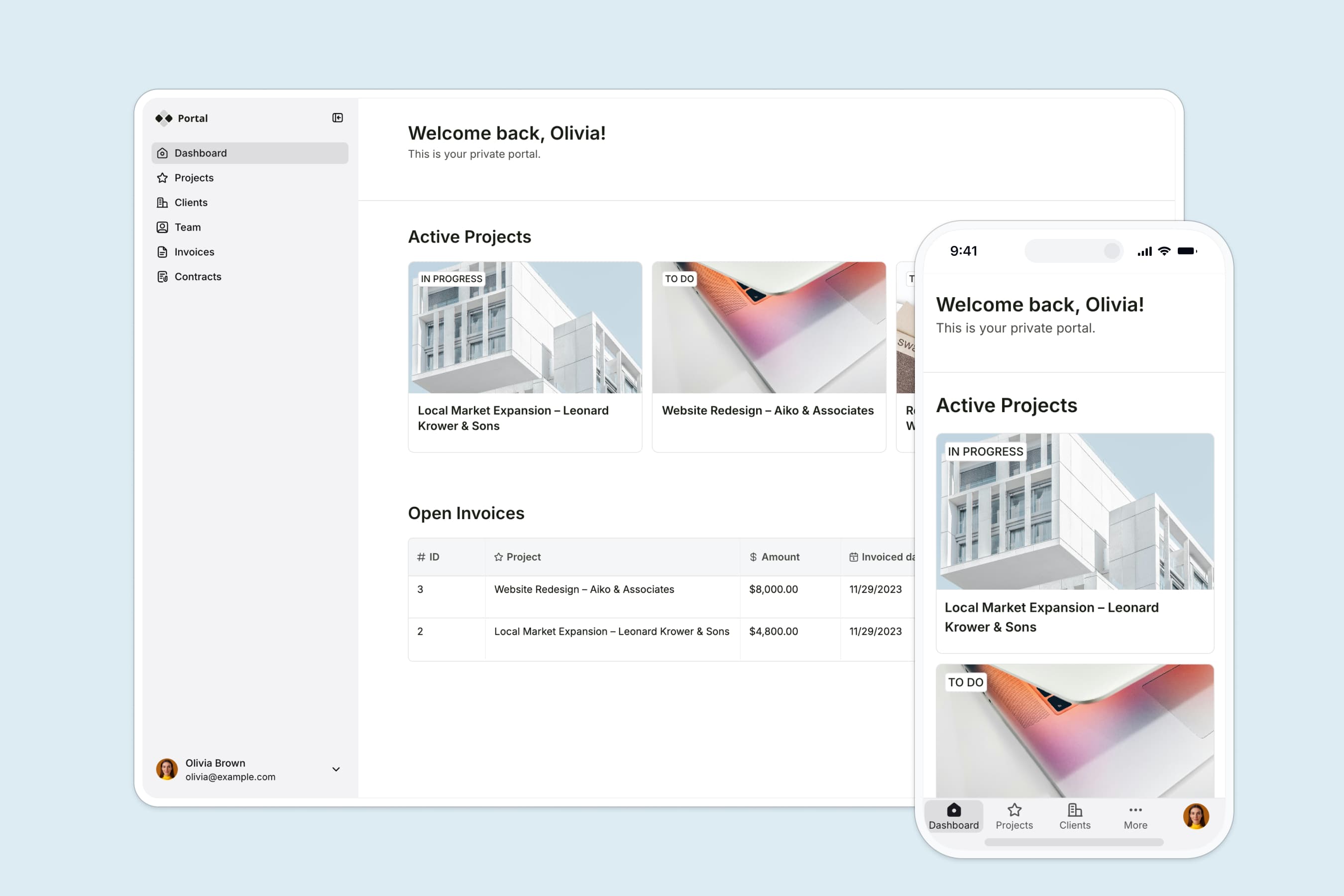 Business website and client portal